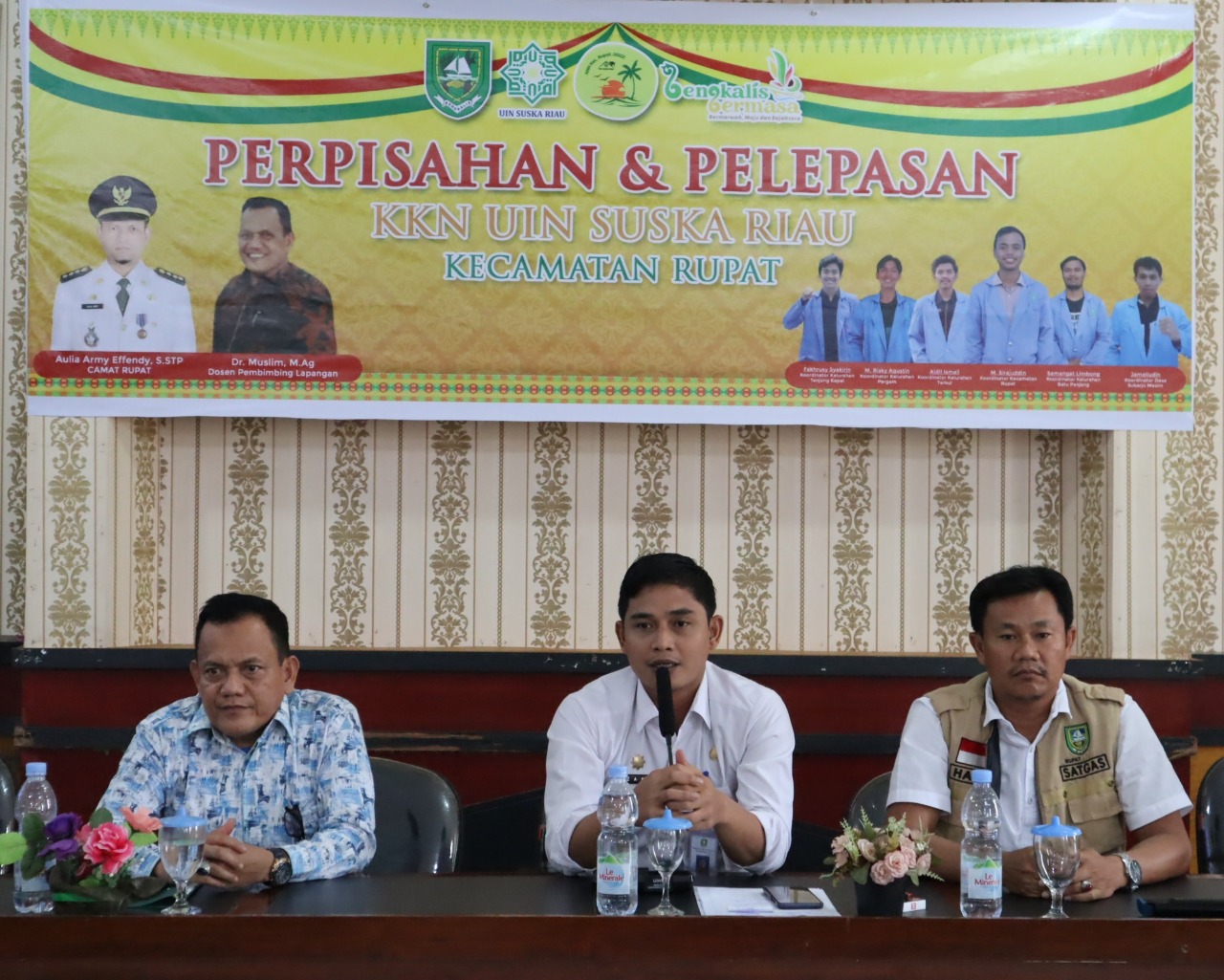 Sambutan Sekcam dalam acara Perpisahan dan Pelepasan Mahasiswa KKN UIN Suska Riau